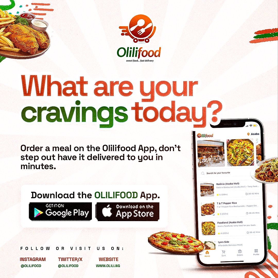 OliliFood's tweet photo. Today's question: What are your cravings? 🍔🍣
Satisfy them effortlessly with Olilifood! No need to leave the house, order now, relax, and let the meals come to you.
Olilifood is available on both App Store (iOS) and Play Store (Android).
#olilifood #fooddeliveryservices https://t.co/e8dDd9gbx9