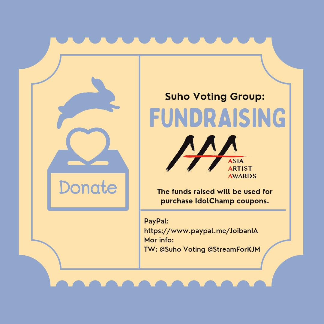 Bunnyzens &amp; EXO-Ls! 📢🐰

We are opening a fundraising to aid in voting for SUHO on IdolChamp for AAA Actor Popularity Award. 🏆

Funds collected will be used to purchase coupons. 🎟

Please DM @SuhoVotings or <a href="/StreamForKJM/">SUHO Stream Team 🐰👑</a> if you wish to donate. Thank you! ♡

#Suho #수호 #준면