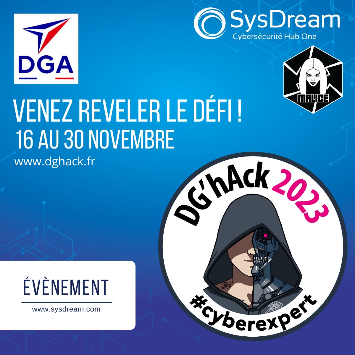 sysdream's tweet photo. La 4ème édition du challenge #DGhAck événement @DGA MI opéré par MALICE est maintenant ouverte !
Relevez le défi dès à présent et jusqu’au 30 novembre sur https://t.co/GdEfLTWYJM
#CTF #cyberexpert #crypto, #forensics, #pwn, #reverse #dev #detection #recrutement https://t.co/21fpj0U05S