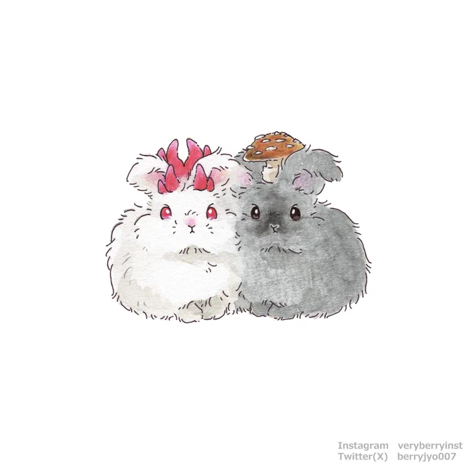 うさぎさんきのこ完結  うさ吸い注意  アンゴラうさぎさんの  カエンタケ&テングタケ  \むぎゅっ!/