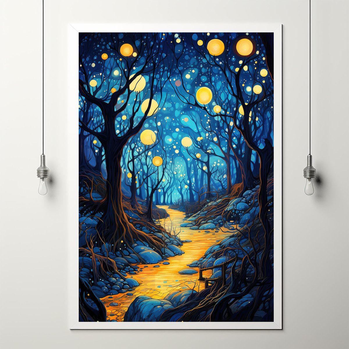mythicwall's tweet photo. Mystical Forest Poster - Ethereal Lanterns Illuminating Enchanted Woods - Magical Floating Lights Wall Art https://t.co/CaoBYU0pEX