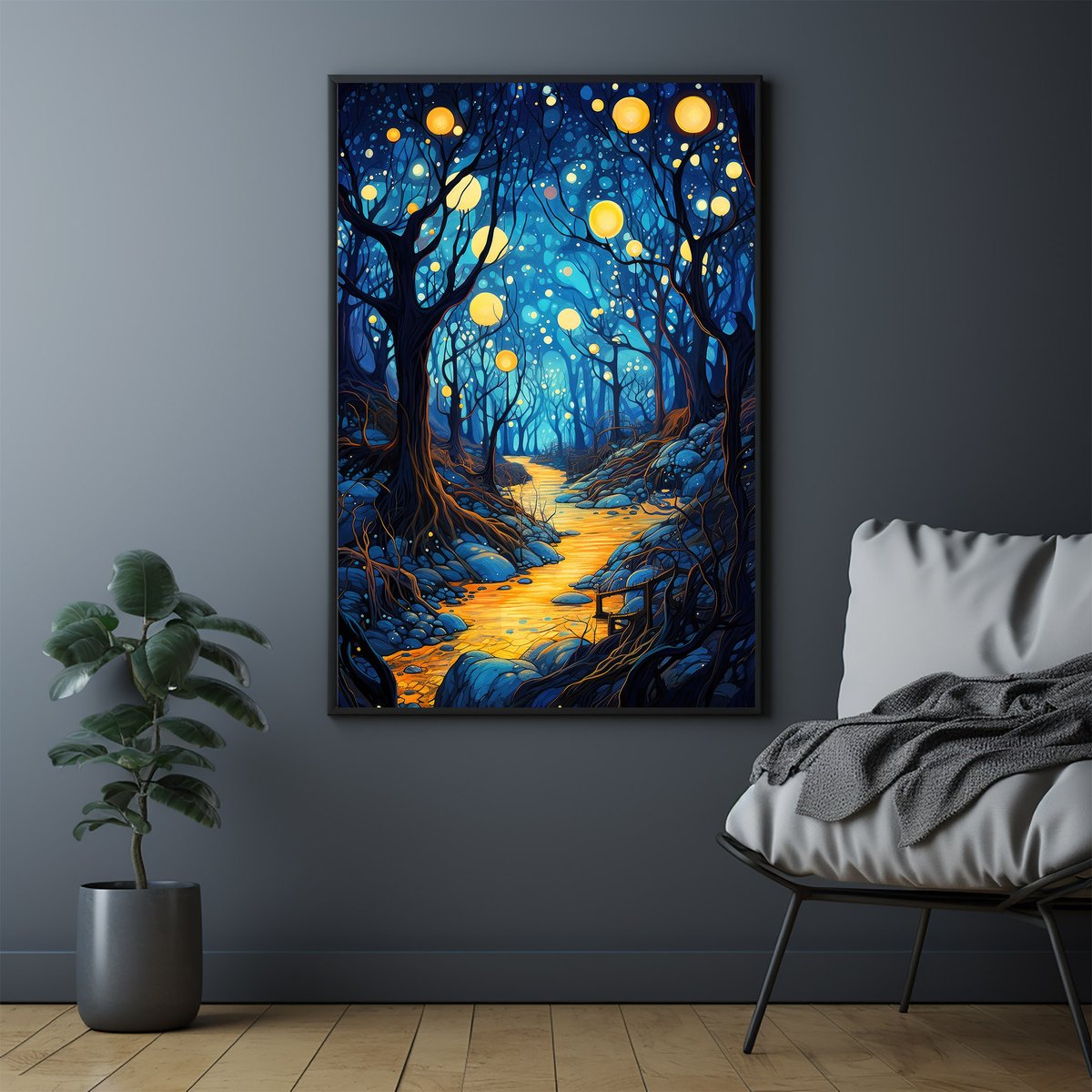 mythicwall's tweet photo. Mystical Forest Poster - Ethereal Lanterns Illuminating Enchanted Woods - Magical Floating Lights Wall Art https://t.co/CaoBYU0pEX
