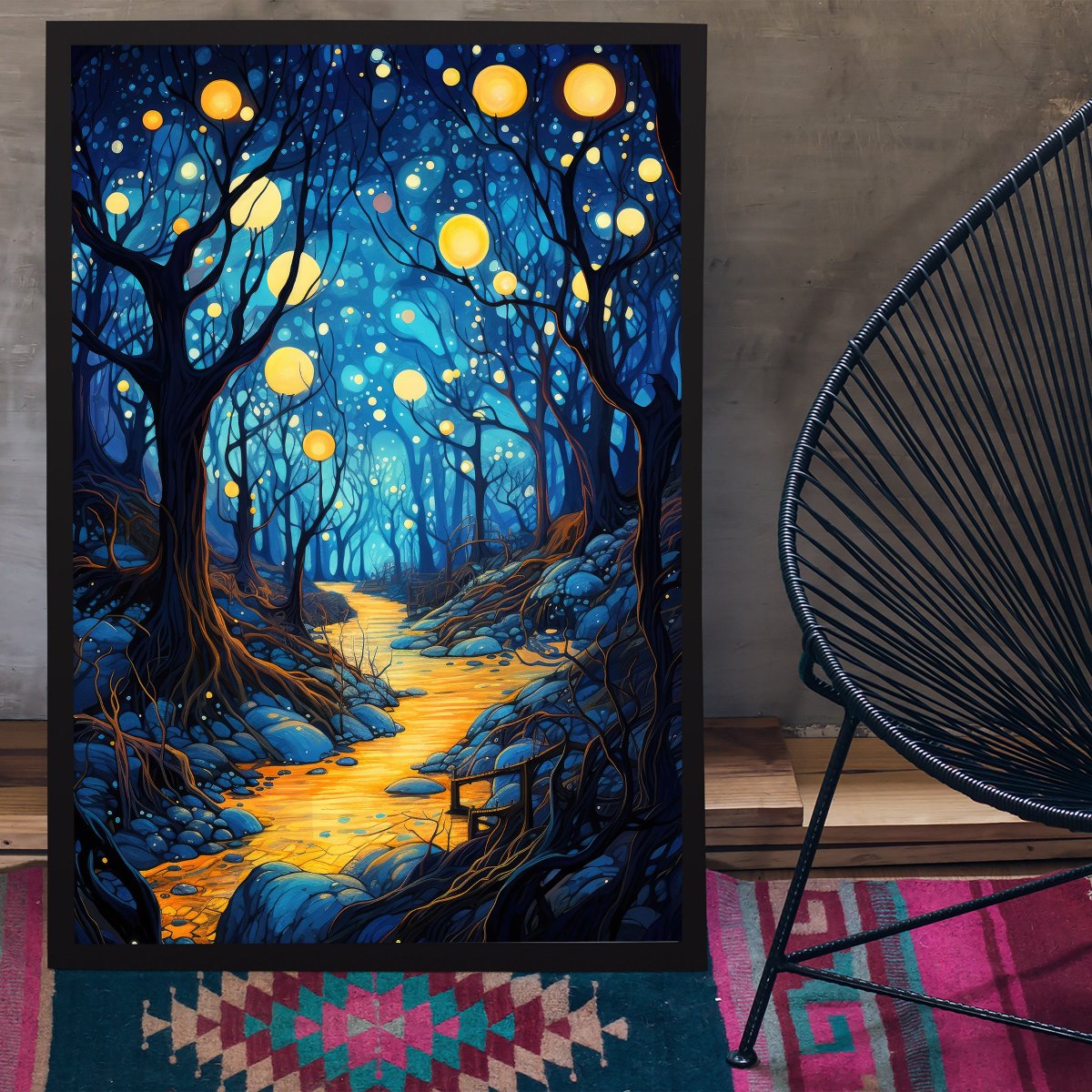 mythicwall's tweet photo. Mystical Forest Poster - Ethereal Lanterns Illuminating Enchanted Woods - Magical Floating Lights Wall Art https://t.co/CaoBYU0pEX