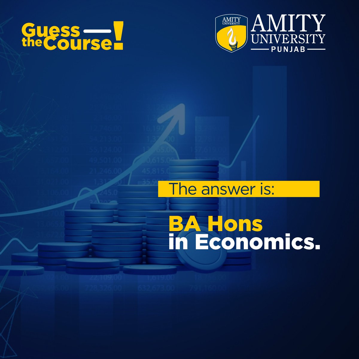 AmityPunjab's tweet photo. Unlocking Tomorrow's Finance: Empowering Minds, Creating Leaders.
Can you guess the program that's your ticket to a dynamic career in banking, finance analysis, economics, and beyond?
#amitypunjab #economics #amityuniversity #coursehighlight #amityuniversitypunjab https://t.co/jQCzopmA5j