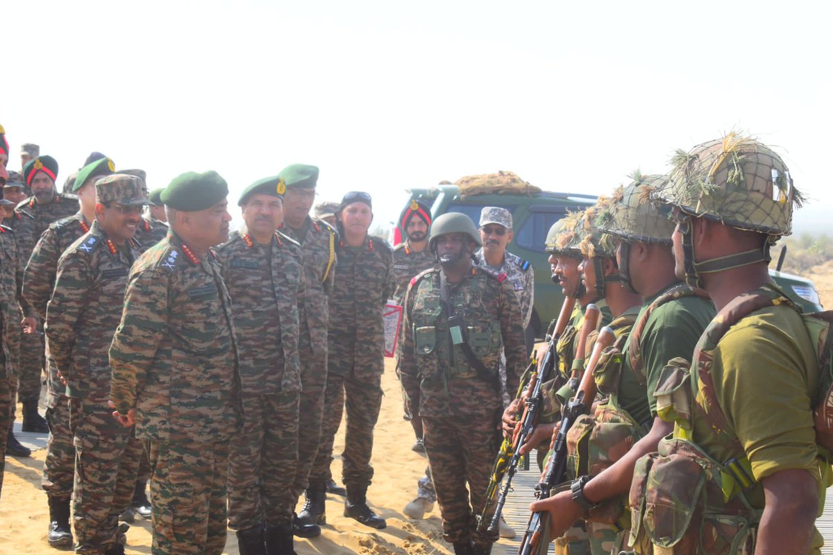 adgpi's tweet photo. "Who Dares Wins, Who Trains Wins"

Gen Manoj Pande #COAS reviewed the Validation Exercise of a Strike Corps in the Deserts and was briefed by GOC-in-C Southern Command on the realistic training being carried out. The Exercise validated multi domain operations with deep manoeuvres integrating modern technology, new generation equipment & weapon systems. #COAS complimented the commanders for in-depth planning & successful execution displaying synergy, jointness & multi-level integration. #COAS also interacted with the troops appreciating their professionalism & dedication towards operational readiness.

#IndianArmy
#OnPathToTransformation
@IaSouthern