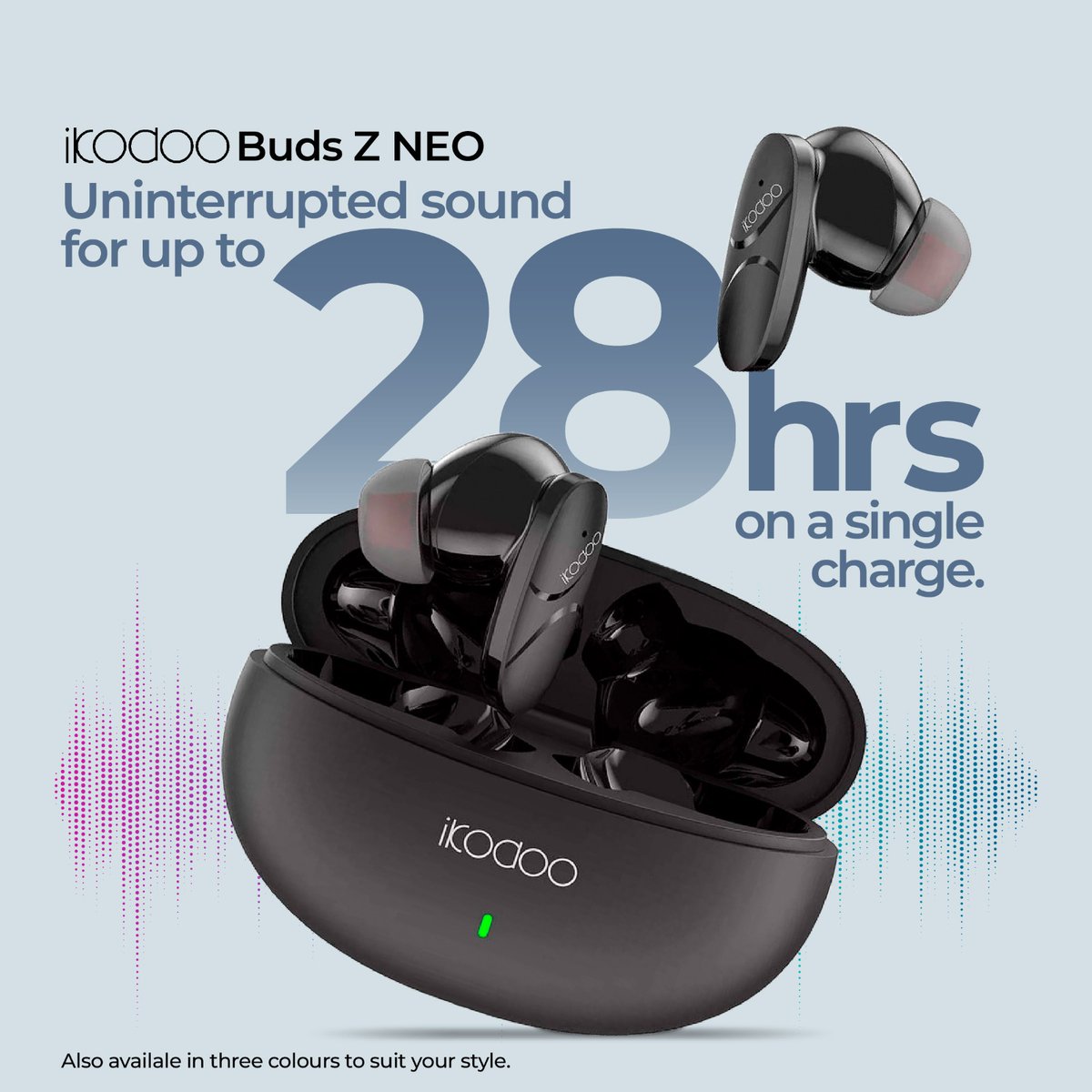 ikodootech's tweet photo. Never miss a beat – with Ikodoo Buds Z, your music goes the distance, lasting up to 28 hours on a single charge. #UninterruptedSound #IkodooBudsZNEO https://t.co/dDxUgM0h7G