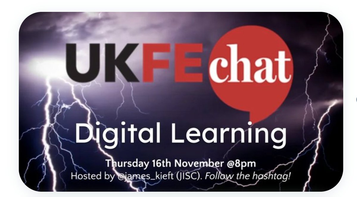 james_kieft's tweet photo. Join me at 8pm today for November's #ukFEchat where we will be discussing all things #Digital. #learning #edtechAll #loveFE #AmplifyFE https://t.co/Kk8F5PtOj1
