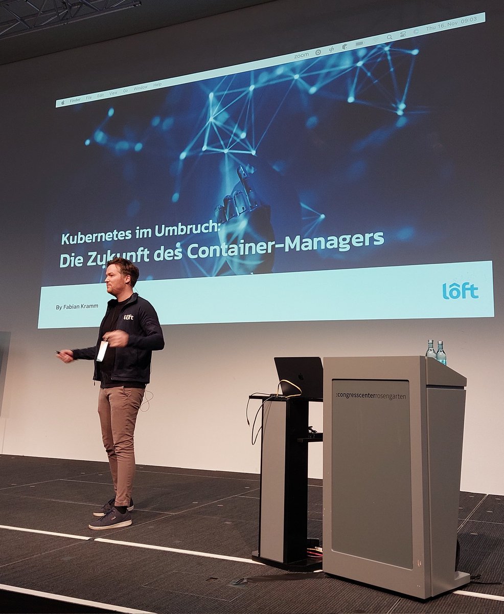 NicholasDille's tweet image. Lots of people attending the first talk on the second Das of #conlife23. @fabiankramm talks about future development in and around. So far he mentioned @kubevirt and #clusterapi #Kubernetes