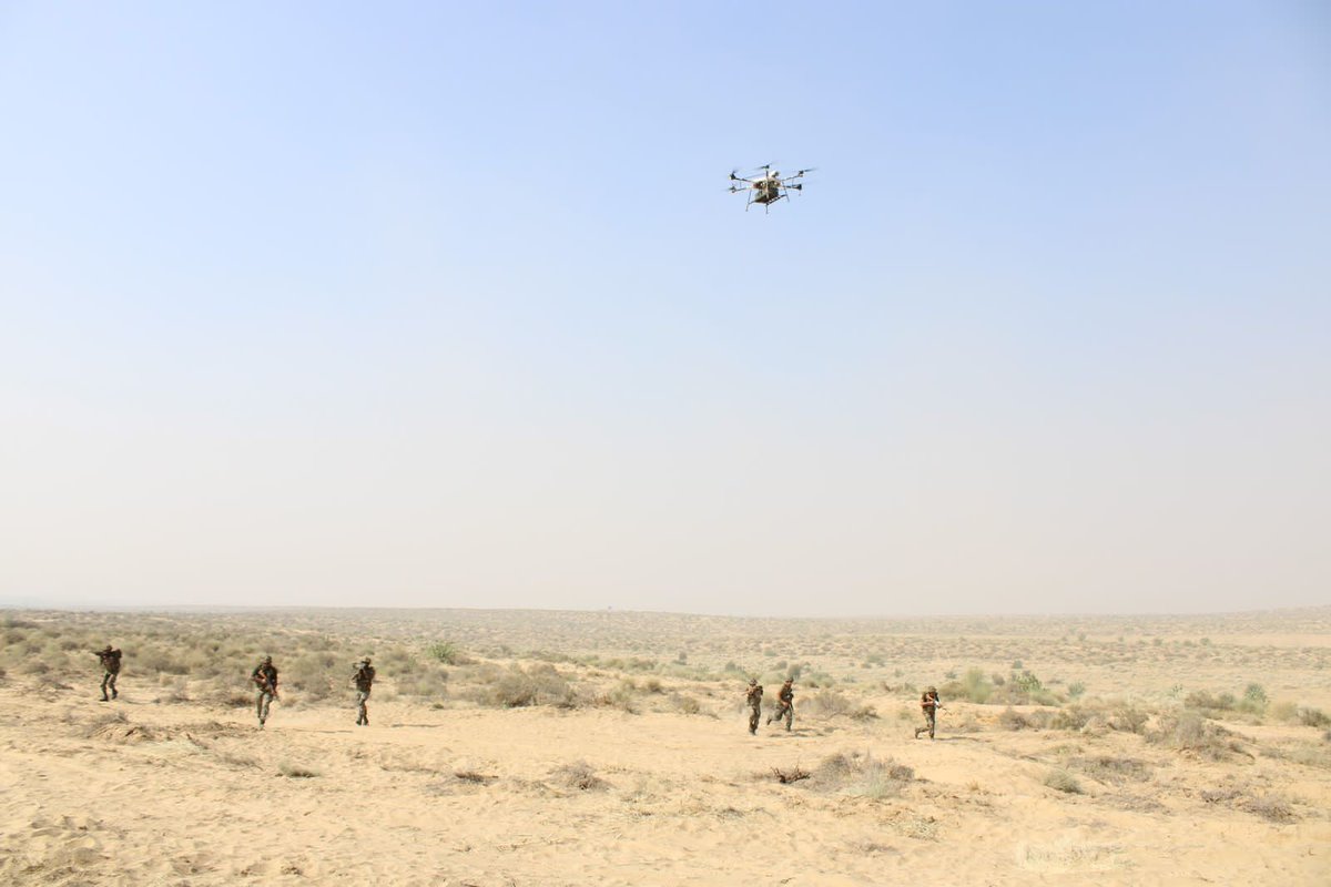 adgpi's tweet photo. "Who Dares Wins, Who Trains Wins"

Gen Manoj Pande #COAS reviewed the Validation Exercise of a Strike Corps in the Deserts and was briefed by GOC-in-C Southern Command on the realistic training being carried out. The Exercise validated multi domain operations with deep manoeuvres integrating modern technology, new generation equipment & weapon systems. #COAS complimented the commanders for in-depth planning & successful execution displaying synergy, jointness & multi-level integration. #COAS also interacted with the troops appreciating their professionalism & dedication towards operational readiness.

#IndianArmy
#OnPathToTransformation
@IaSouthern
