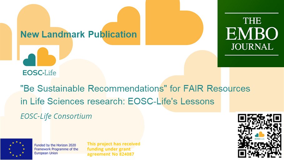 📢Exciting news! Our landmark EOSC-Life publication is out: “Be sustainable”: EOSC‐Life recommendations for implementation of FAIR principles in life science data Learn how your #LifeSciences RI can apply #FAIR principles sustainably! 👉 doi.org/10.15252/embj.… @embojournal