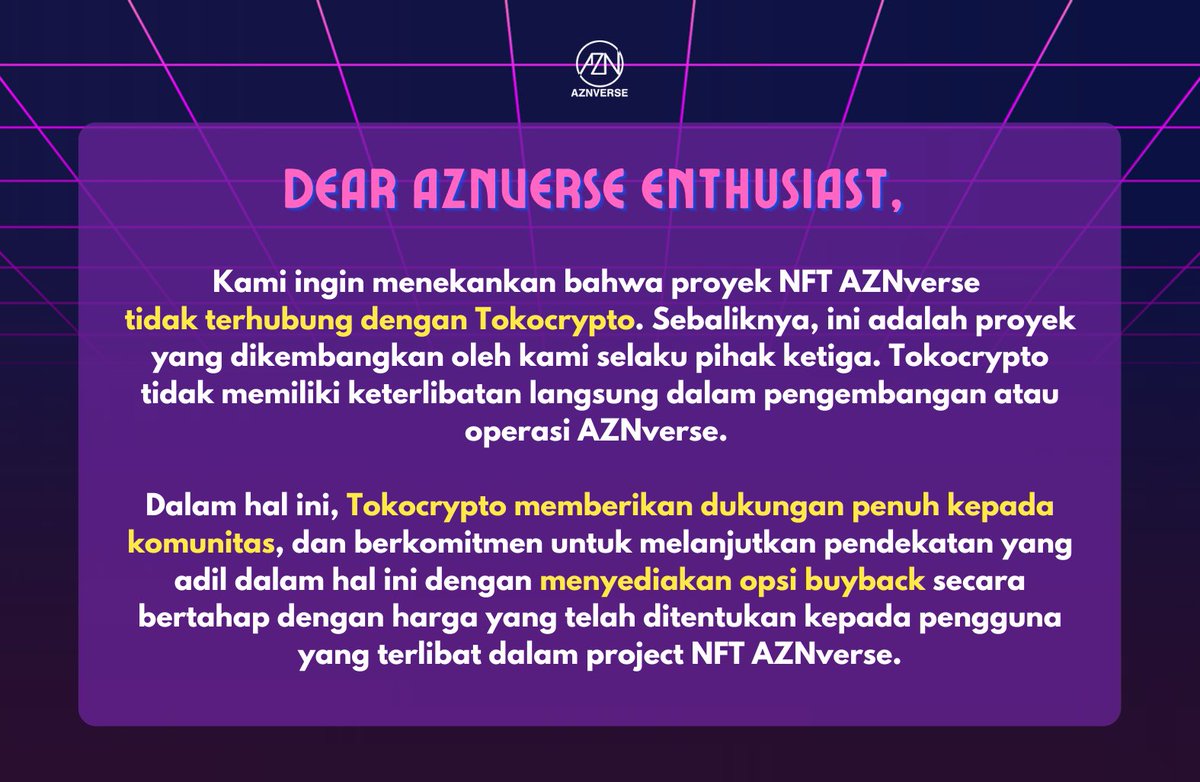 Untuk opsi Buyback silakan klik tautan berikut 👉🏻bit.ly/BuyBackAZNverse