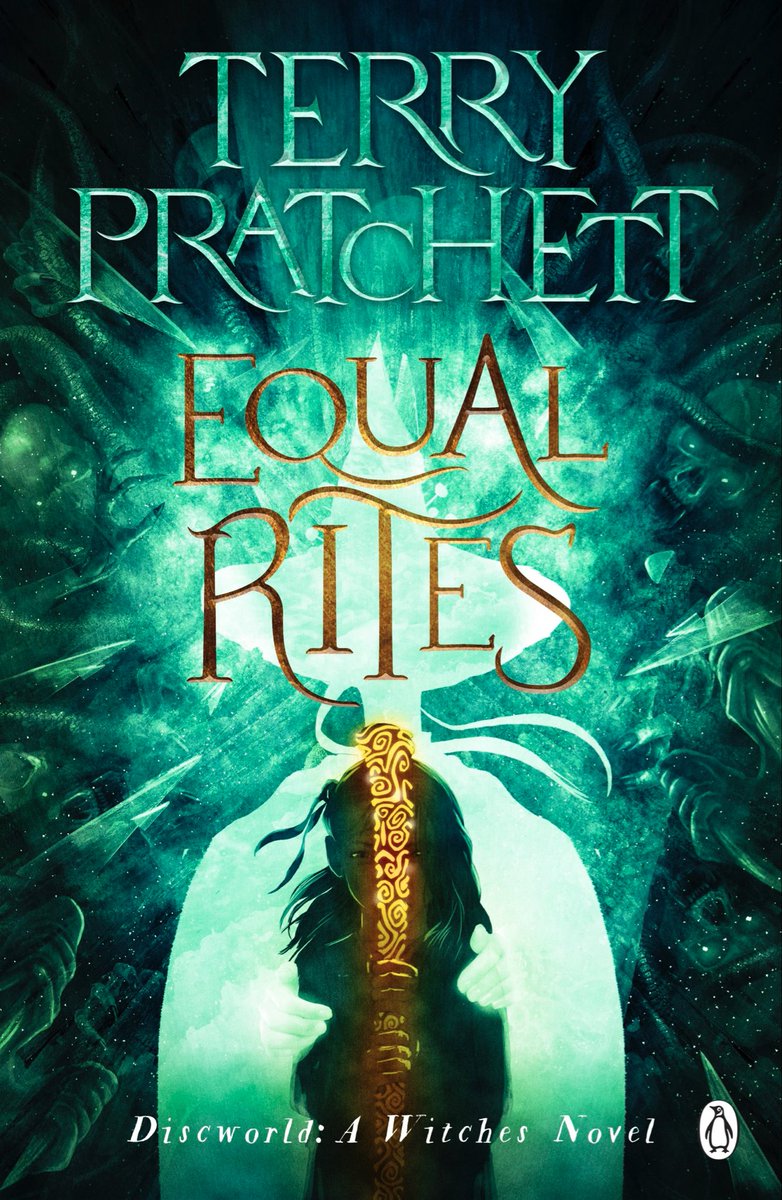 DiscworldHerald's tweet photo. Beams of blue light lanced out into the corridor, moving &amp; dancing as indistinct shapes shuffled through the blinding brilliance inside the room. The light was misty &amp; actinic, the sort of light to make Steven Spielberg reach for his copyright lawyer.

#EqualRites🧙‍♀️ #Discworld03 https://t.co/H8nNbSw32Q
