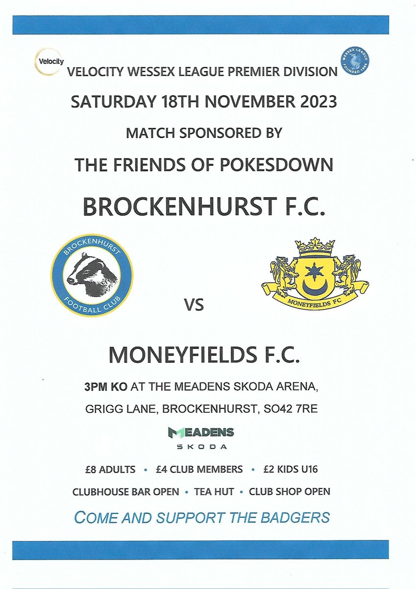 MATCHDAY OFFER FOR SATURDAY

With no <a href="/premierleague/">Premier League</a> <a href="/EFL/">EFL</a> Championship Matches taking place we are offering Season Tickets Holders of <a href="/afcbournemouth/">AFC Bournemouth 🍒</a> <a href="/SouthamptonFC/">Southampton FC</a> <a href="/Pompey/">Portsmouth FC</a> half price entry at £4 on the show of your Season Ticket for Saturday's <a href="/FlWessex/">Velocity Wessex League Podcast</a> Match with <a href="/MONEYFIELDSFC/">Moneyfields FC</a>