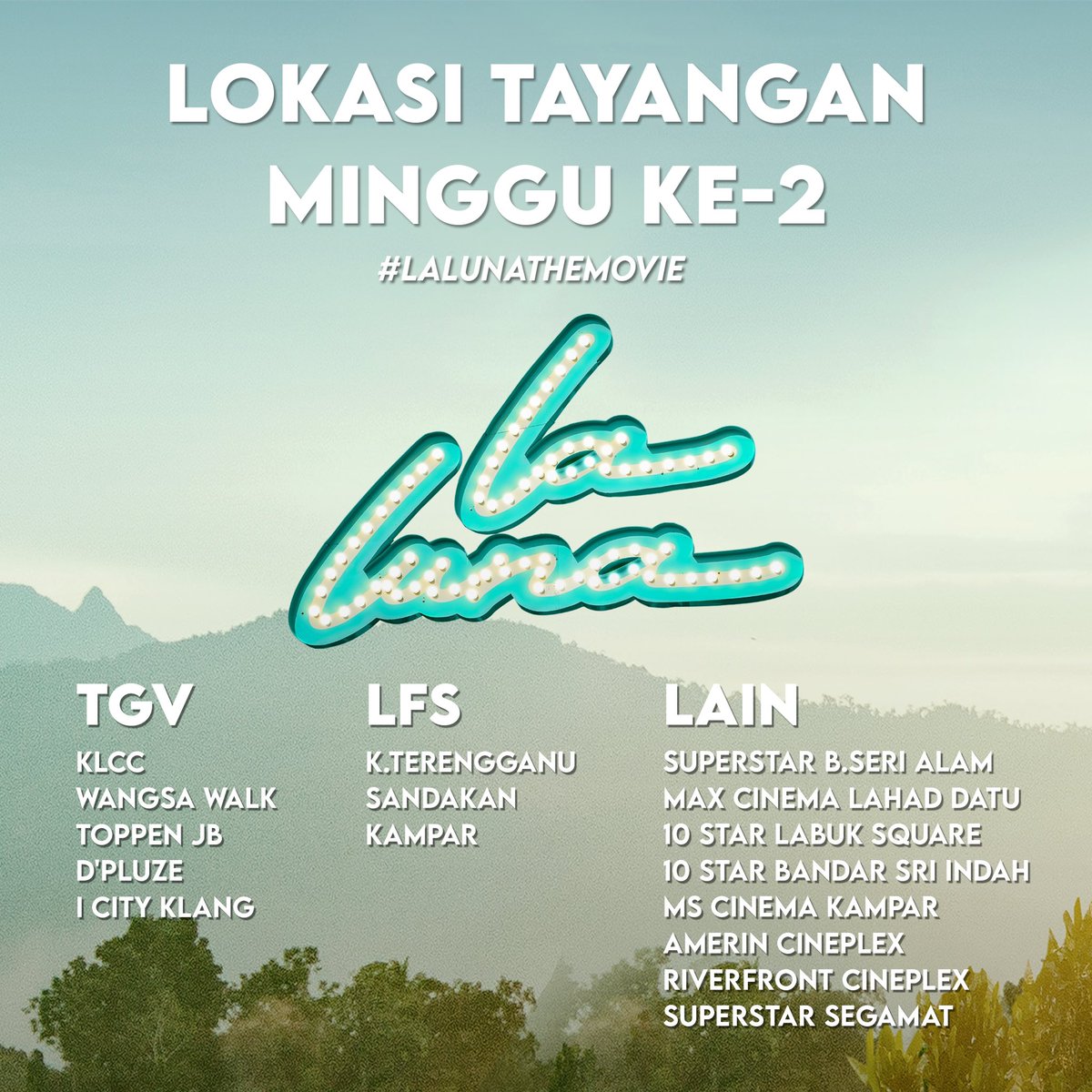 sharifahamani's tweet photo. Terima kasih pada yang sudah menonton 🙏💞🙏

Bagi yang belum korang masih boleh layan #LaLunaTheMovie di lokasi lokasi berikut. 🫶💞🫶

Kita jumpa nanti geng! ✨🌙✨ https://t.co/Jijuehw1jQ