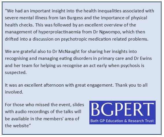 BGPERT's tweet image. Many thanks to our speakers and attendees today at the Mental Health Study Afternoon held at the PGMC.