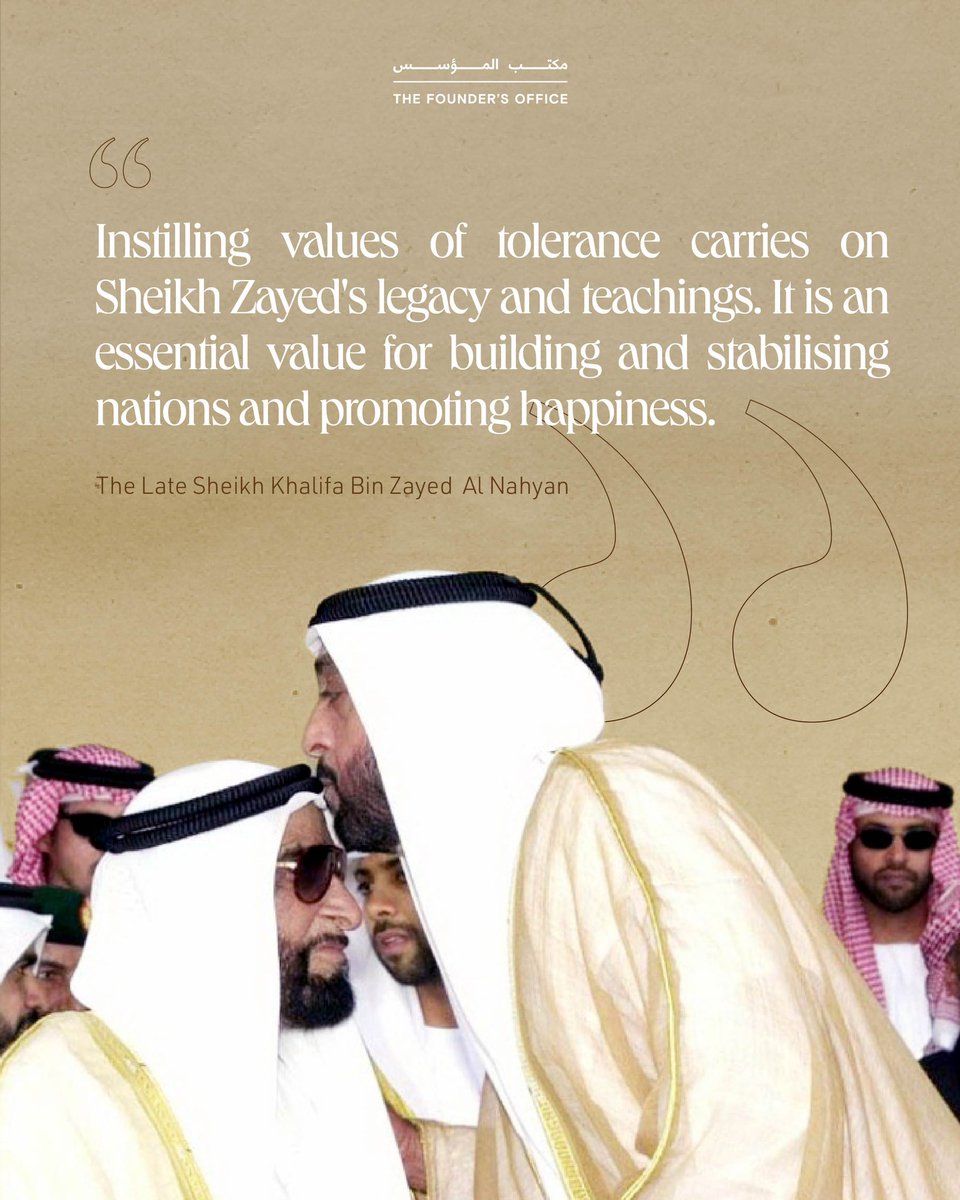 TheFounderZayed's tweet photo. #Zayedthefounder spread tolerance among his people. Following his footsteps, the #UAETolerance embodies a coexistence model and reflects our compassionate founder's wisdom and values. https://t.co/LhunSpp5PJ