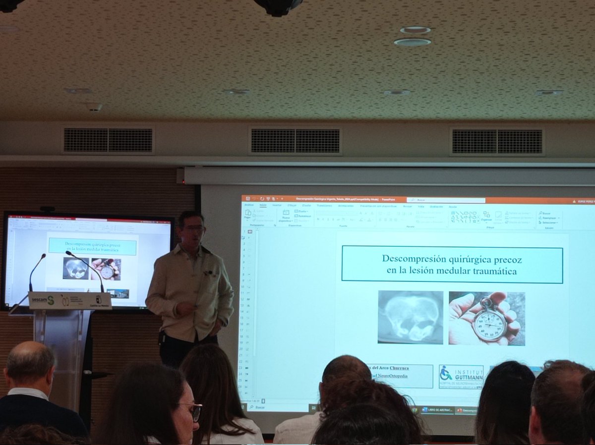 HNPdivulga1's tweet photo. Ya ha llegado el día! Empezamos la II #JornadaCientificaHNP con Alex del Arco Churruca del @IGuttmann y el  Hopital del mar, que nos habla de la importancia de la descompresión precoz en la #lesiónmedular traumática.
@HNParaplejicos @idiscam @SanidadCLM https://t.co/k1aDV2pqbX