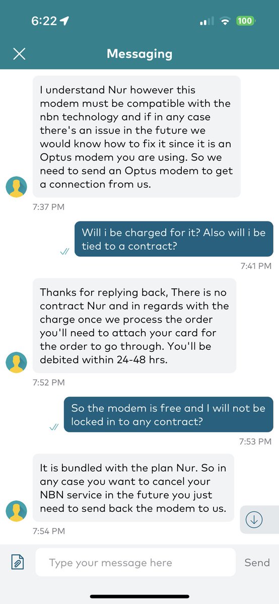 ReenZidaj's tweet photo. #optus backtracking on their promise which at the time when I signed up, allowed me to return my modem if I wanted to cancel my service. Now they’re singing a different tune. Is that even legal @acccgovau That wasn’t the t&amp;c I agreed to when I signed up  #optusfail https://t.co/cYI8jB7SSr