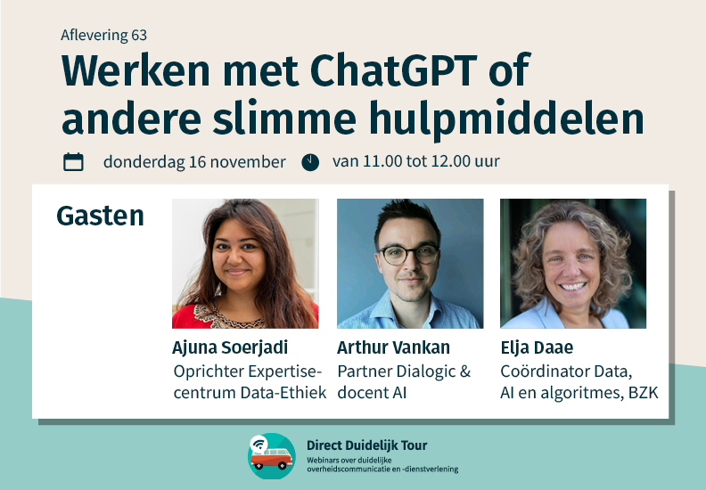 Zo, om 11 uur, start het Direct Duidelijk Tour-webinar over AI. Een actueel onderwerp, ook aan de aanmeldingen te zien (bijna 1.700!). Wil je er nog bij zijn? Dat kan! En er is naderhand ook een vragenuurtje met de gasten. directduidelijk.gebruikercentraal.nl/agenda/werken-…