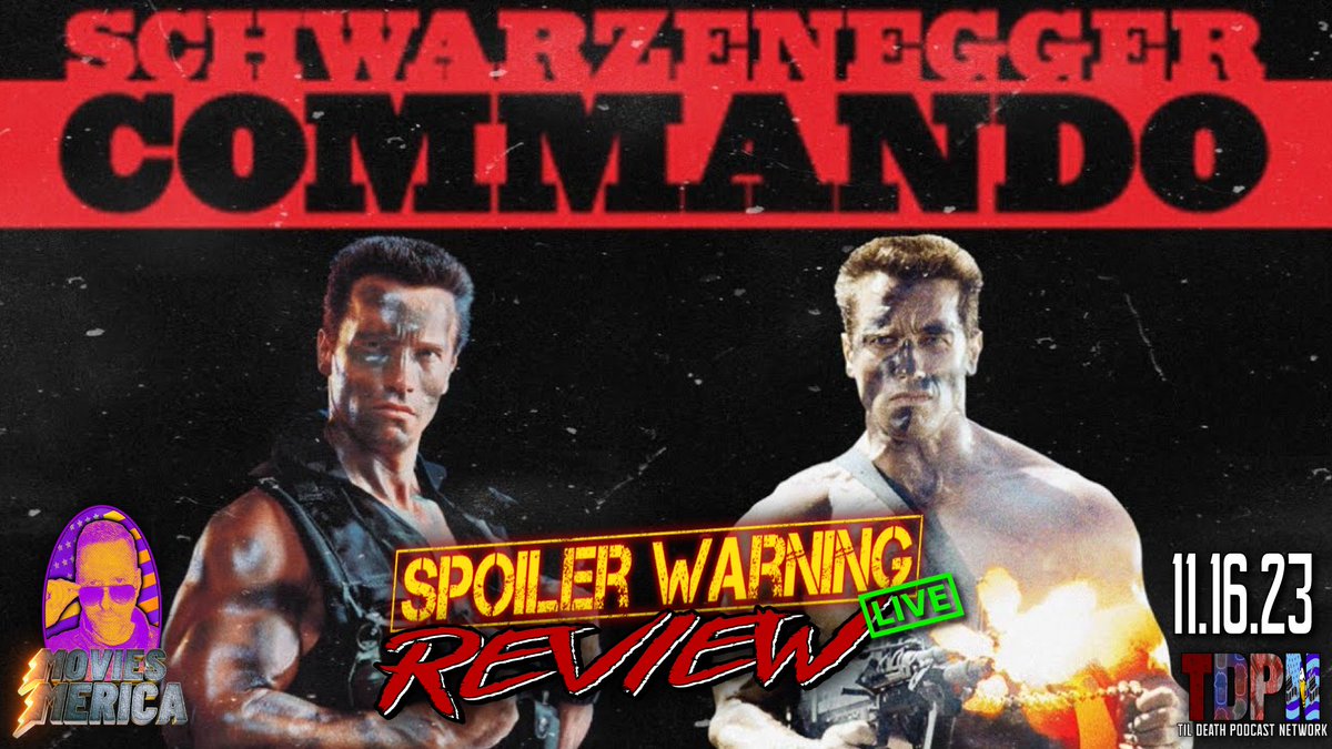 MoviesMerica's tweet photo. Join us for the #Livestream today @ 7p ET/4p PT!!

Commando (1985) 🚨SPOILER WARNING🚨Review LIVE | Movies Merica | 11.16.23

#Commando #MovieReview #ArnoldSchwarzenegger #JohnMatrix #RaeDawnChong #AlyssaMilano #BillPaxton #DanHedaya #BillDuke 

https://t.co/wIOqdQ6WnS https://t.co/l9tK1hJP4y
