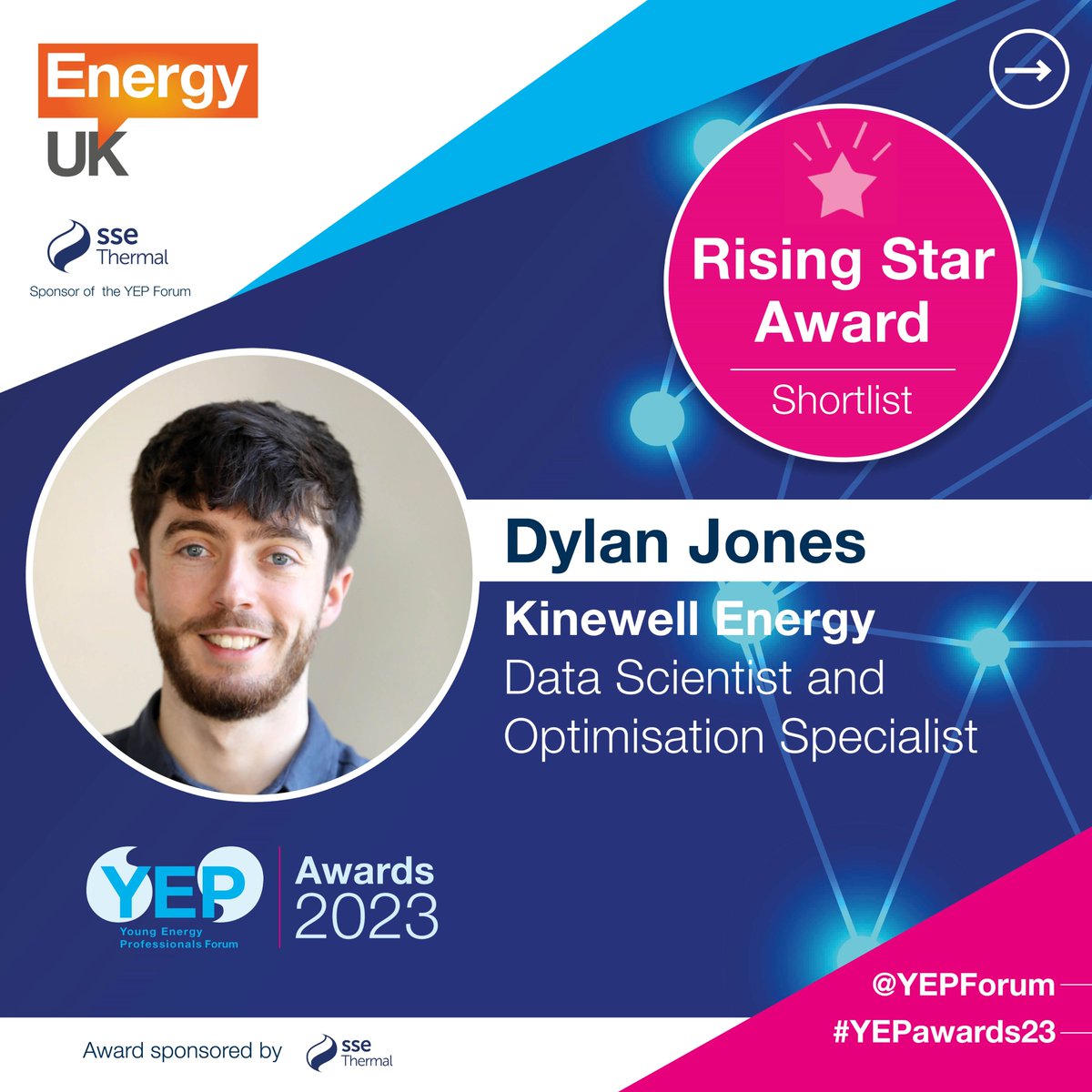 <a href="/kinewell/">Kinewell Energy</a> Energy's Data Scientist and Optimisation Specialist, Dylan Jones, has been shortlisted by Energy UK's <a href="/YEPForum/">Young Energy Professionals Forum</a> for the Rising Star Award 🌟

🏆 Awards are announced tonight at the #YEPawards23. Good luck to all and enjoy celebrating the successes of the industry!