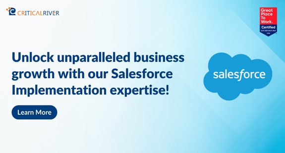 CriticalRiver's tweet image. Explore how you can maximize ROI by leveraging our comprehensive Salesforce offering, including consultation, configuration, integration, and support. Learn more criticalriver.com/salesforce/
@CriticalRiver #CrestPartner #SalesforcePartner #ImplementationPartner
