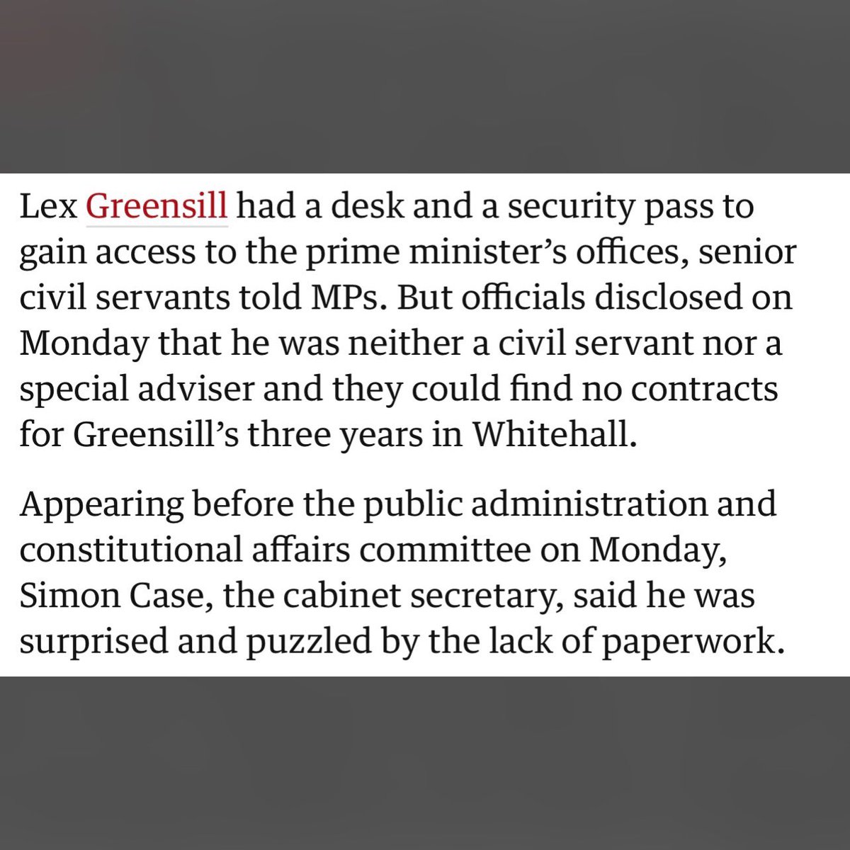 carolvorders's tweet photo. LEX GREENSILL had security pass &amp; desk at No 10 for yrs while Cameron PM 
BUT NO CONTRACT

David Cameron claimed only met him twice, yet later got £7m for lobbying Sunak et al

£400m loan guarantees from govt owned British Business Bank

Greensill now bust + investigated by SFO https://t.co/6jNahCJDb1