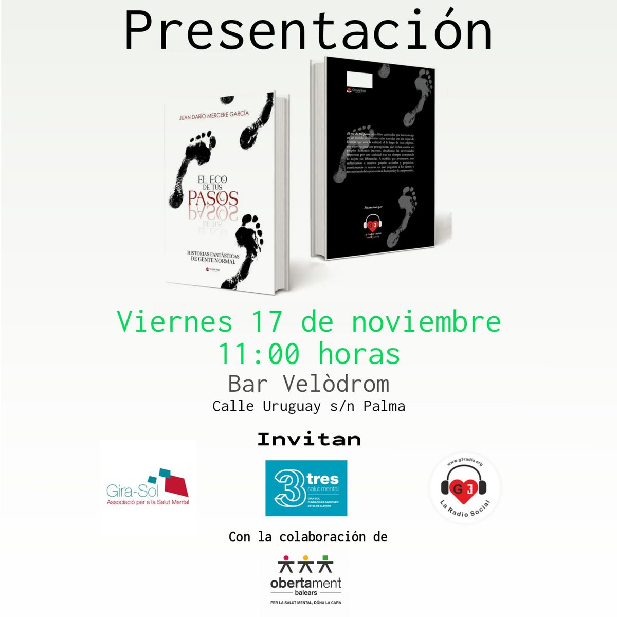 G3RadioSocial's tweet photo. Te esperamos
Invitan @3SalutMental @GIRASOLSalutMen @G3RadioSocial con el apoyo de @obertament_sm Illes Balears.
#elecodetuspasos #g3radio https://t.co/sKZtcuFMlW