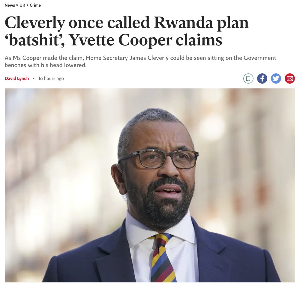 Je n'invente rien🤡 Le nouveau ministre de l'Intérieur GB désormais obligé de défendre mordicus la politique d'expulser des demandeurs d'asile au Rwanda - politique qu'il aurait qualifiée auparavant de 'guano de chauve-souris'- 'batshit' (= 'complètement taré') Que des clowns🤡