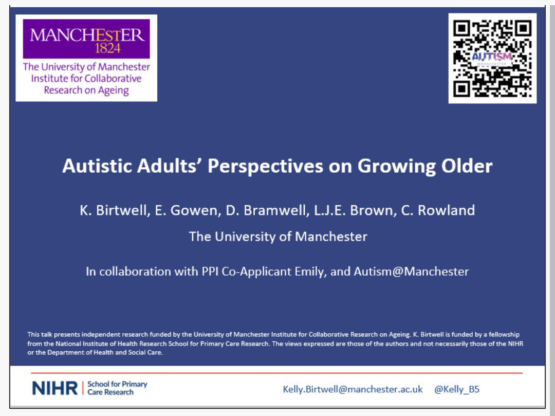 Kelly_B5's tweet photo. If you're at #SAPCNorth today, join me in the Coal Store in the morning where I'll share some of the findings from our study exploring autistic adults perspectives on growing older. https://t.co/4UH0UQrX5o