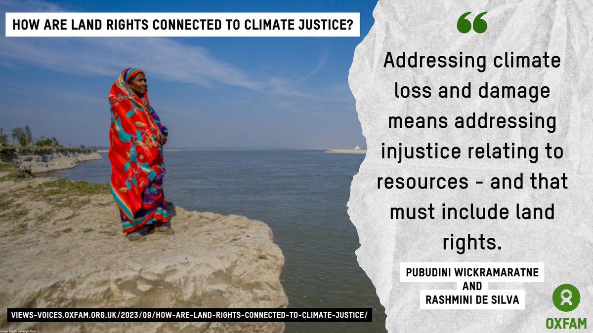 oxfamgbpolicy's tweet photo. Land Rights🤝 #ClimateJustice
For today's #ReadtoCOP28, we're revisiting @Pubuwick and @rashminidesilva's blog on the connection between land rights and climate justice, and how securing land rights is essential to increasing climate resilience. #COP28 
https://t.co/UhfwRQEcCu https://t.co/mbfmv1p1wW