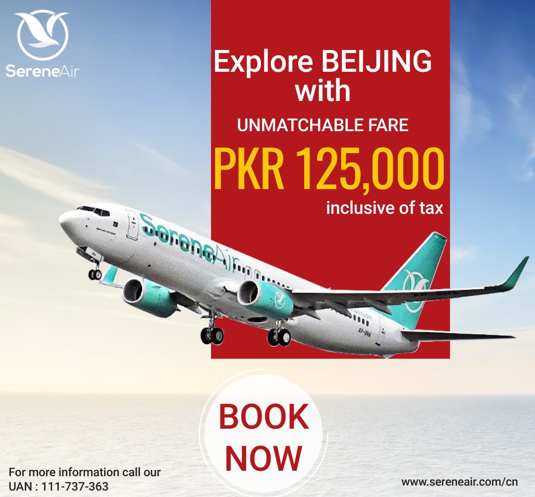 Fly with #SereneAir from #Karachi to #Beijing Daxing International Airport via #Islamabad (KHI-ISB-PKX) from 18th November 2023. Avail the most affordable fares and maximum baggage allowance.
An offer you surely don't want to miss, book now
#ExperienceSerenity