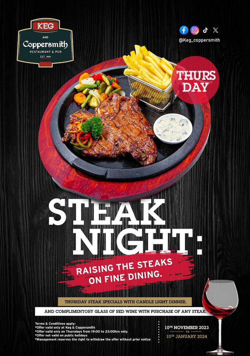 KEG_Coppersmith's tweet photo. Experience the magic of Thursday Steak Nights, where candle lights, rose petals, soulful tunes, and the sizzle of perfectly grilled steaks redefine the essence of romance. Join us tonight for the dreamiest date night with your loved ones. ❤️ #kegcoppersmith #Thursdaysteaknight https://t.co/EZ200sQ4EA