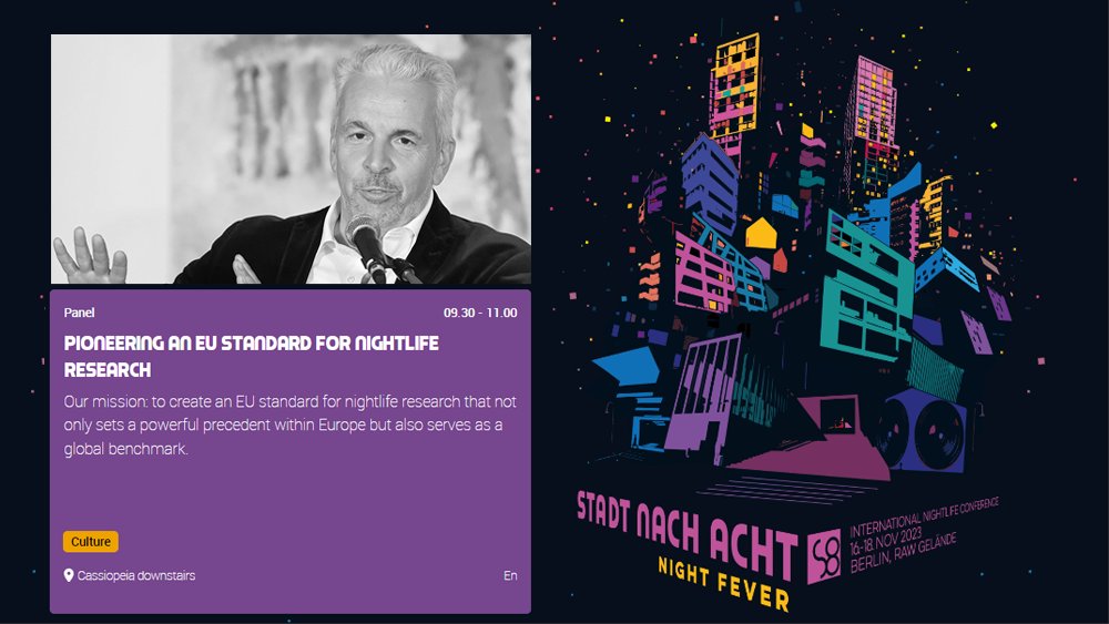 Bei der Konferenz <a href="/stadt_nach_acht/">stadt nach acht - conference</a> geht es auch um EU-Standards zur Erforschung des #Nachtlebens. Praktiker diskutieren mit Politikern, Kulturschaffenden und Wissenschaftlern. Dabei auch Goldmedia-Geschäftsführer <a href="/KlausGoldhammer/">Klaus Goldhammer</a> mit Facts zur  #Clubkultur als Wirtschaftsfaktor.