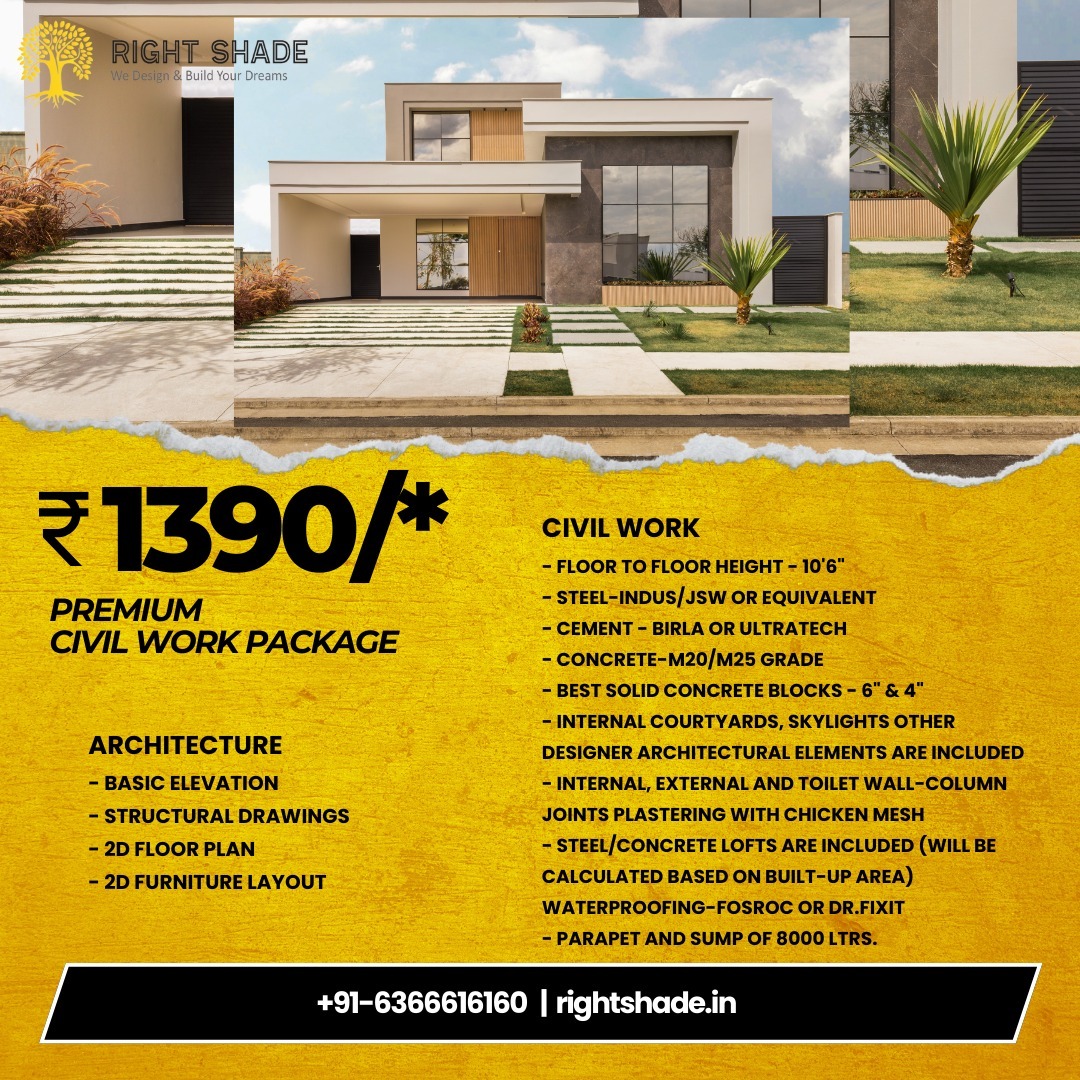 ShadeRight's tweet photo. "Unveiling excellence in every detail! ✨ Elevate your space with our premium civil work package – where precision meets perfection. 🏡 From basic elevation to designer elements, we've got it all covered. Contact us at +91-6366616160 to turn your dream space into reality. https://t.co/ESXWcoiru2