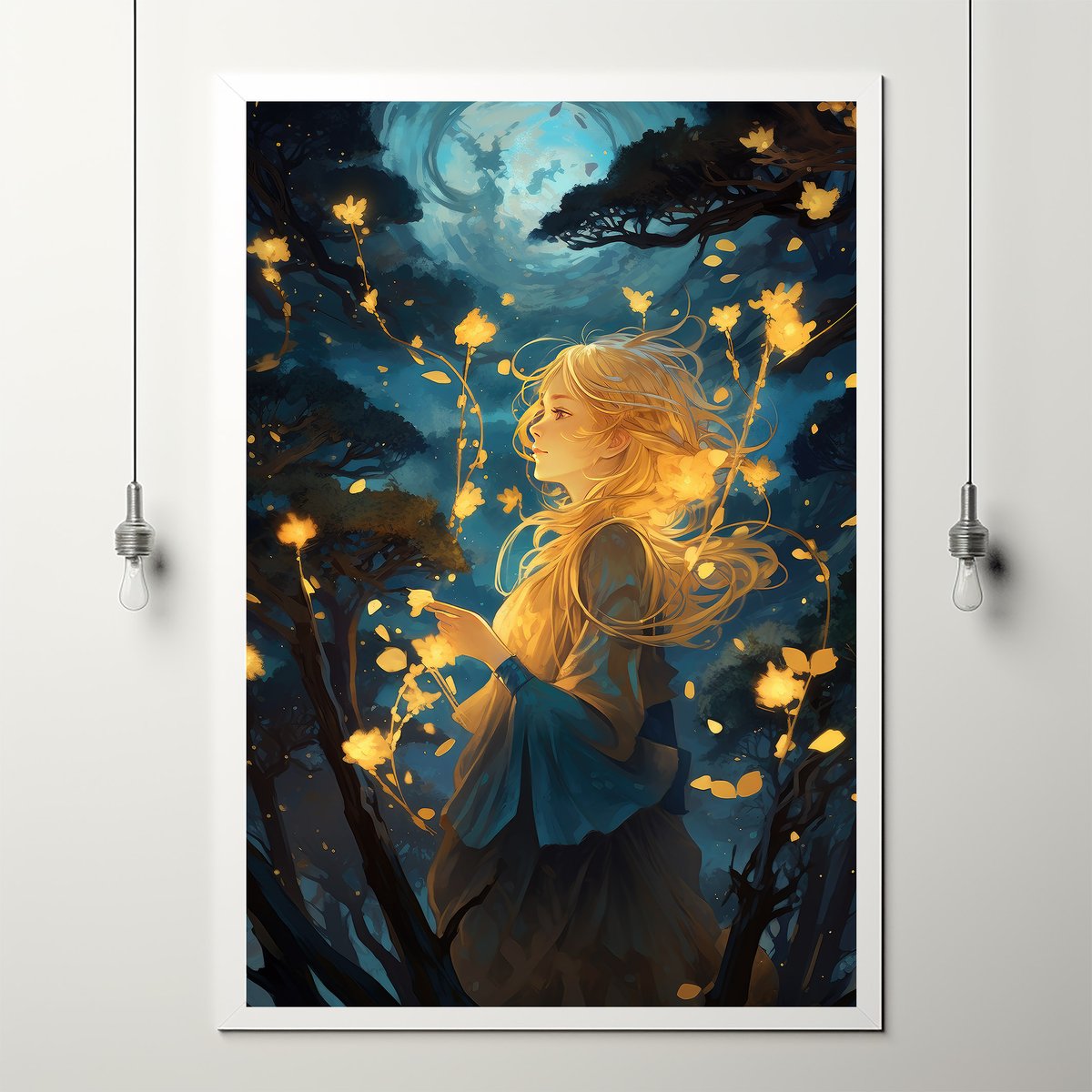 mythicwall's tweet photo. Mystical Forest Poster - Ethereal Lanterns Illuminating Enchanted Woods - Magical Floating Lights Wall Art https://t.co/tXFA1Yzfhy