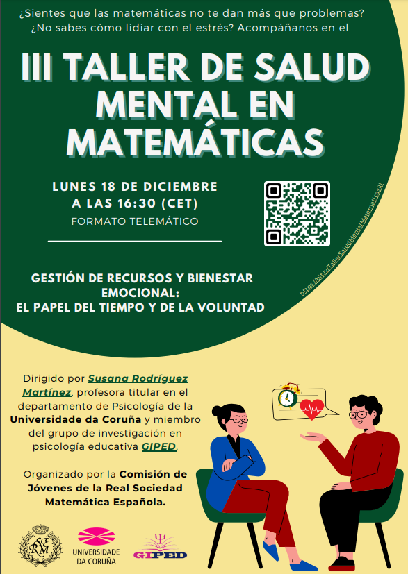 🟢 La Comisión de Jóvenes de la #RSME ha organizado el III Taller de #SaludMental en #Matematicas, que tendrá lugar el próximo 🗓️ lunes 18 de diciembre a las 🕟 16:30 h y en formato telemático

Reserva la fecha ➡️ rsme.es/2023/11/iii-ta…