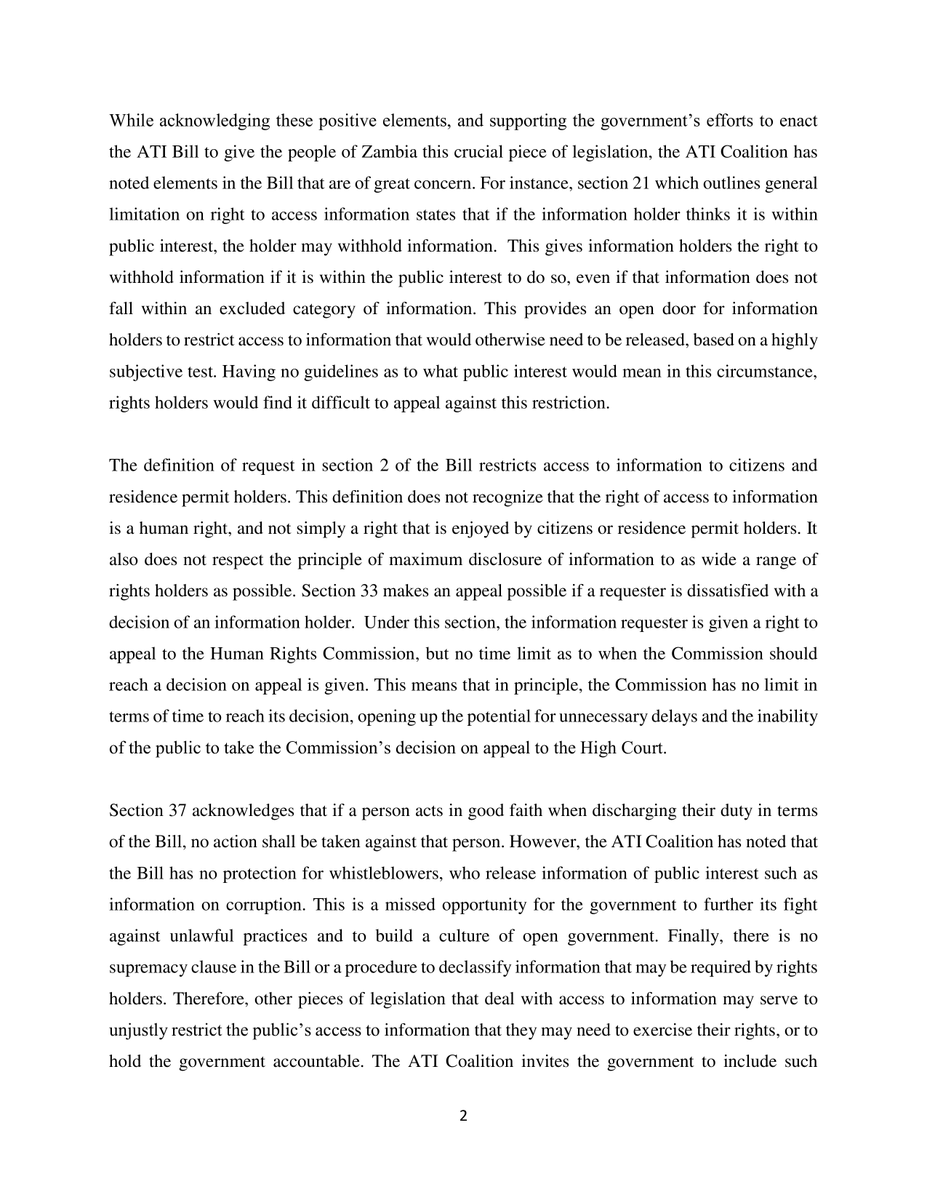 ZambiaAsks's tweet photo. Statement by the Access to Information Coalition on the presentation of the ATI Bill in parliament. Read the statement below. 👇

#ATIBill #FreedomOfInformation https://t.co/J2azMAiLId