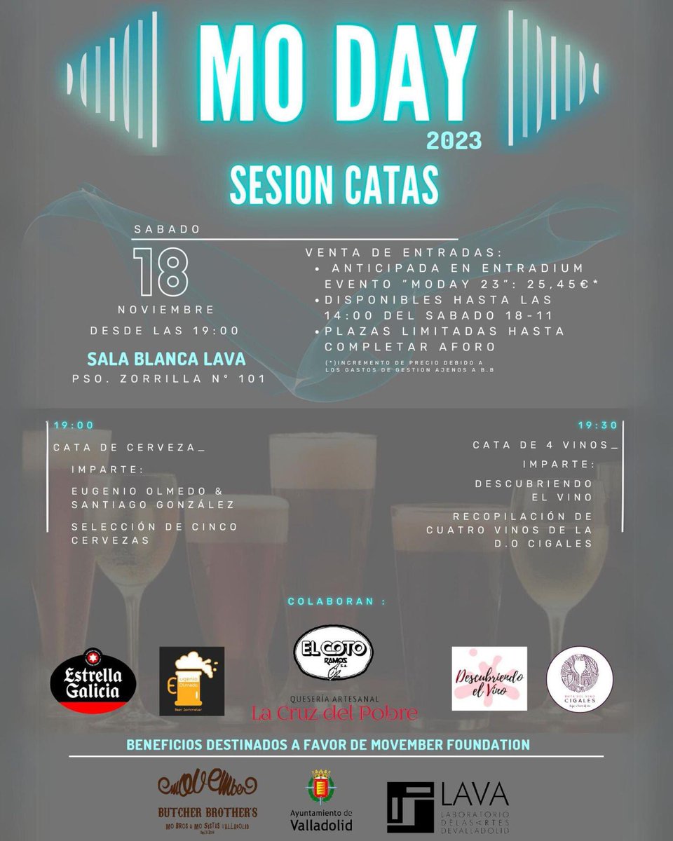 MovemberButcher's tweet photo. Y si lo tuyo es mover el bigote🥸, en sesión de tarde del #Moday, te presentamos unas magníficas #catas, tanto de vino🍷 como de cerveza 🍺

@ayuntamientovll @estrellagalicia @queserialacruzdelpobre #elcotoramos @descubriendo_elvino @rutadelvinocigales @ukeolmedo @instabirras https://t.co/QoTuFTNbCy