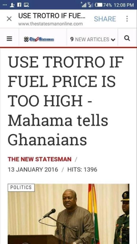 Says <a href="/JDMahama/">John Dramani Mahama</a>  when fuel prices skyrocketed 2016. Today he has rebranded his tricks as a messiah.
#HopelessMahama 
#ExpiredProduct