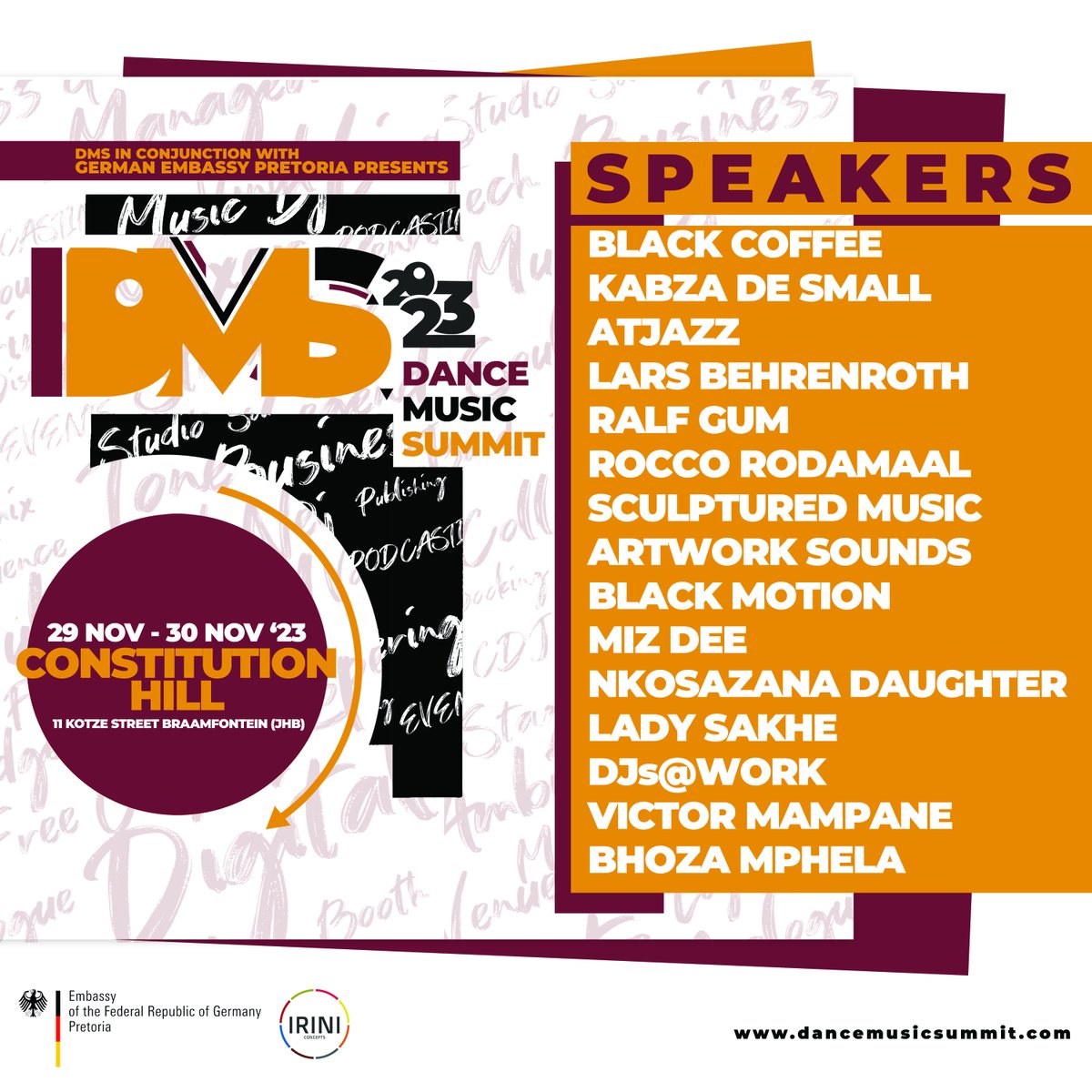 #DanceMusicSummit2023 and <a href="/GermanyinSA/">Germany in SA</a> is set to elevate <a href="/VisitConHill/">Constitution Hill SA</a> this November.

This groundbreaking summit brings together industry leaders, dance music enthusiasts, &amp; aspiring artists for an immersive experience in the heart of South Africa’s vibrant music scene.