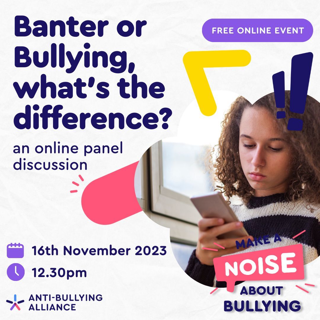 We will have a very special online live session later with an amazing panel of experts from @TrentUni @LucyRBetts @votesforschools @premierleague @tiktok_uk & The Avenues Youth Centre Sign up to watch: eventbrite.co.uk/e/banter-and-b… #AntiBullyingWeek #MakeANoise #Banter
