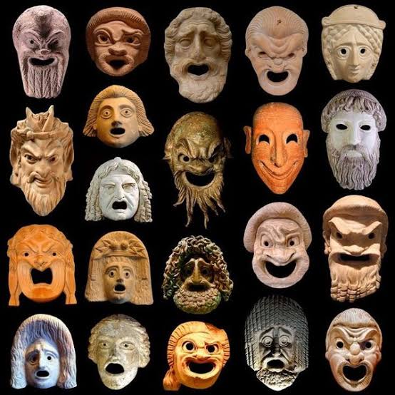 archeohistories's tweet photo. Masks served several important purposes in 'Ancient Greek Theatre'; their exaggerated expressions helped define the characters the actors were playing; they allowed actors to play more than one role (or gender); they helped audience members in the distant seats see and, by projecting sound somewhat like a small megaphone, even hear the characters better. In a tragedy, masks were more life-like; in a comedy or satyr play, masks were ugly and grotesque. Masks were constructed out of lightweight materials such as wood, linen, cork, and sometimes real hair. Unfortunately, they lacked durability, and none has survived.

Greek Theatre Masks, were made of stiffened and painted linen so none have survived to the present day. We only know what they looked like because theatre was so popular in Greek and Roman times that models of actors and masks were made in other materials such as terracotta, stone and bronze and depicted on gems and in paintings and mosaics. With its exaggerated, grotesque features, this terracotta model shows the mask worn by the old man character in many comedies of the 300s BC, and later. He has a wide grin, furrowed brow and bald head and wears a wreath with ivy leaves and clusters of berries. Masks worn in tragedies were different, with idealised features set in calm, serious or sometimes pained expressions.

Masks had certain practical uses: their distinct features made characters recognisable at a distance; they made it easier for the three actors used in plays to play more than one part each; they enabled the all-male casts to play both men and women and some experts claim that the masks helped amplify the voice so that it could be heard at the back of the large open-air theatres. However, the most significant role of the mask was that of transformation: an ordinary man could go beyond his real identity and become a mythological hero or a lusty satyr, a foolish old man or a beautiful young woman, a god or a slave. In this disguise he could say and do things that could not be said and done in everyday life, and could present to the audience events, actions and ideas that were horrifying or ridiculous, inspiring or fantastic.

Throughout the Greek world, performances of plays were usually connected with worship of the god Dionysos. It is idea of transformation that lies at root of this association. Although Dionysos is often thought of simply as the god of wine, it is the transformational power of wine that most characterises him. Dionysos was fundamentally god of changeability: grapes become wine, sober becomes drunk, human becomes animal, order becomes chaos.

Almost all Greek plays were written and first performed in Athens and it was in Athens that Greek theatre as we know it was invented, developed and reached its height. In Athens there were three annual festivals of Dionysos at which plays were performed, the most important being the City Dionysia, which took place in March. The festival lasted 5-6 days. Three sets of three tragedies, each followed by a so-called satyr play, and five comedies were performed. The productions were paid for partly by the state and partly by rich individuals as a form of contribution to the well-being of the city. Many aspects of Greek culture were very competitive and the festivals took the form of competitions with great prestige to be gained by the winning playwrights and citizen-producers.

#archaeohistories