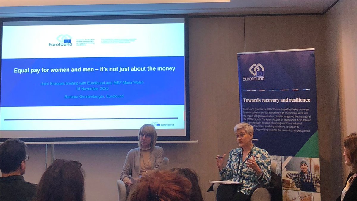 EFSI_EU's tweet photo. 🇪🇺⚖️On the #EUEqualPayDay, @EFSI_EU had the chance to attend an expert briefing organised by @eurofound and discuss with @MariaWalshEU. Data show women:
📊working part-time (28%) due to care duties
📊affected by unfair distribution of paid work
📊overrepresented in low-paid jobs https://t.co/aH9HV4nnSI