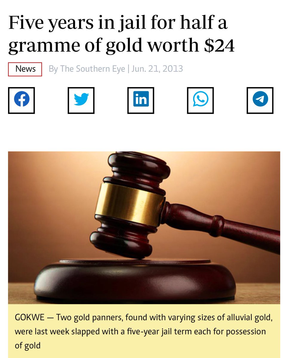 VaNyakudya's tweet photo. In 2013, Zimbabwean courts sent to prison for 5 years two people who were found in possession of half a gramme of gold worth USD $24. In 2023 they caught someone trying to smuggle gold worth over USD $300 000 and was only given a fine. Justice is for sale in Zimbabwe! https://t.co/euULWgOz5b