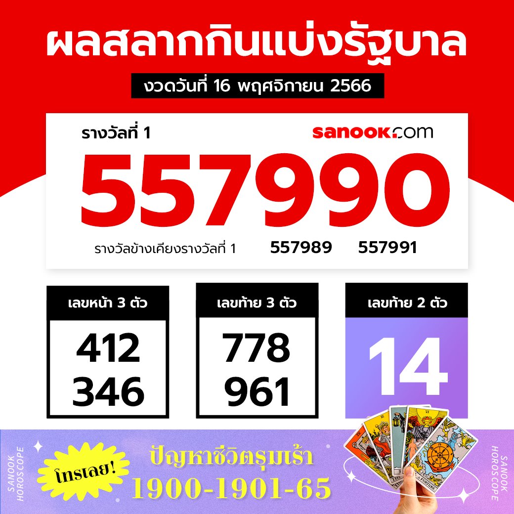 LottoryTH's tweet photo. ตรวจสลากกินแบ่งรัฐบาล งวดวันที่ 16/11/66

#ตรวจหวย #หวยงวดนี้ #ลอตเตอรี่ #หวยรัฐบาล #หวยออก

ตรวจหวยทุกรางวัล >> https://t.co/JbU8LBuiFU https://t.co/EJfCobjMRs