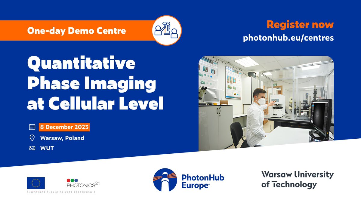 PhotonHub's tweet image. 📢 @WUT_edu is organising a one-day #PhotonHub Demo Centre about Quantitative Phase Imaging at Cellular Level.

📅 8 December 2023
📍 Warsaw, Poland
👉 buff.ly/3NfONuy

#QuantitativePhaseImaging #BiomedicalPhotonics #Optomechatronics #BiomedicalApplications #Holography