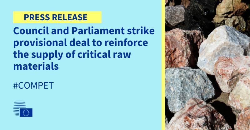 🌐Exciting news from #RawMaterialsWeek in Brussels!

The Council of the EU and @Europarl_EN have reached a groundbreaking deal on the #CRMAct, fortifying the supply chain. 

t.ly/icCBg