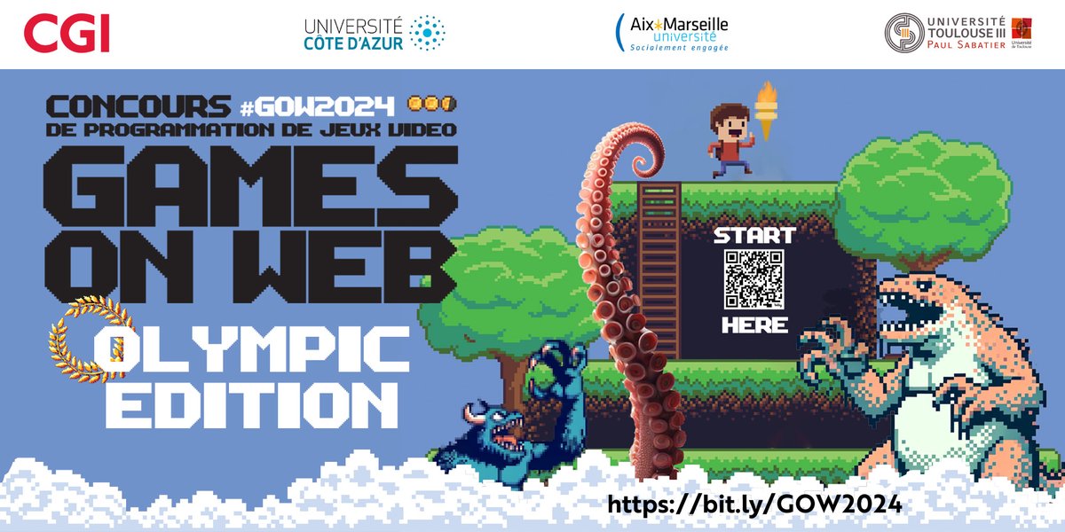 eurds4h's tweet image. 👾Games On Web 2024, c'est parti !
#Concours organisé par @CGI_FR avec @Univ_CotedAzur, @univamu et @UT3PaulSabatier
pour les étudiants en #informatique et #MIAGE.
Développez un #JeuVideo #3D avec #BabylonJS
Plus de 10 k€ de 🎁 
👉Inscriptions bit.ly/GOW2024
#GOW2024