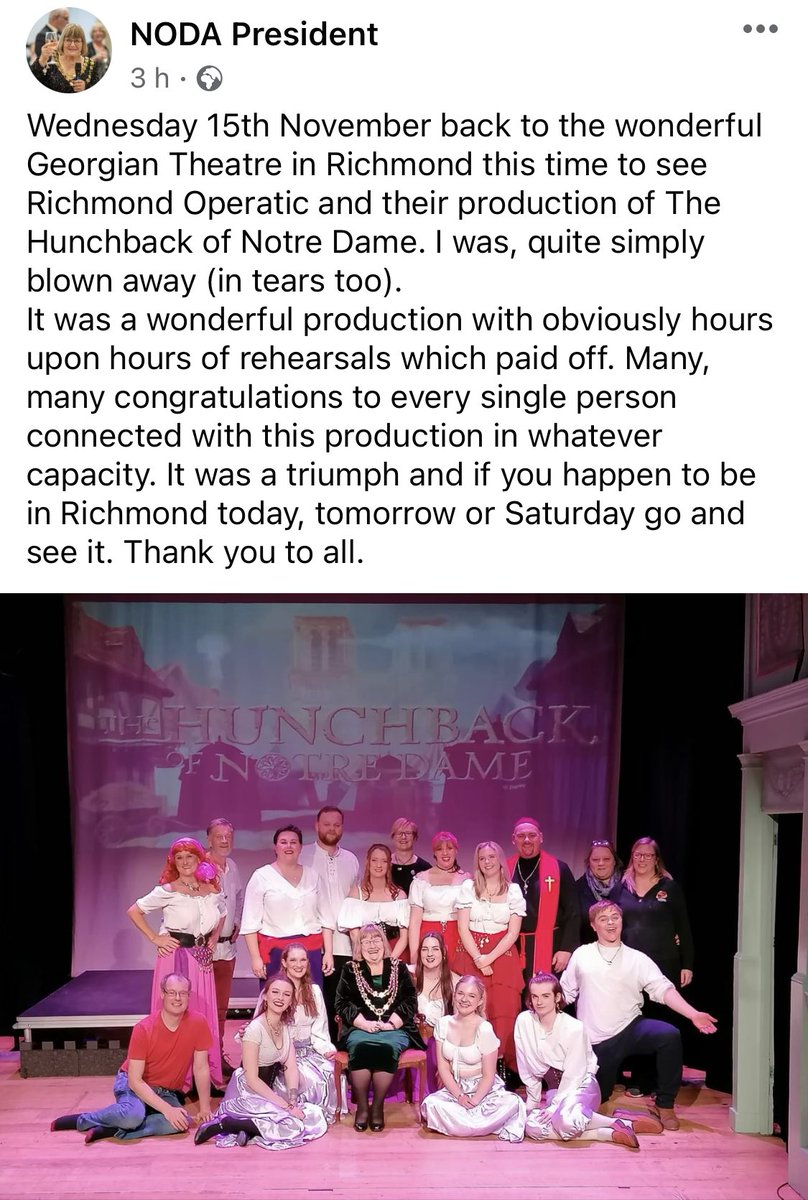 StephJaneFarley's tweet image. Great review from the #NODA President for the Richmond Operatic Society production of the Hunchback of Norte Dame @TheGTRoyal